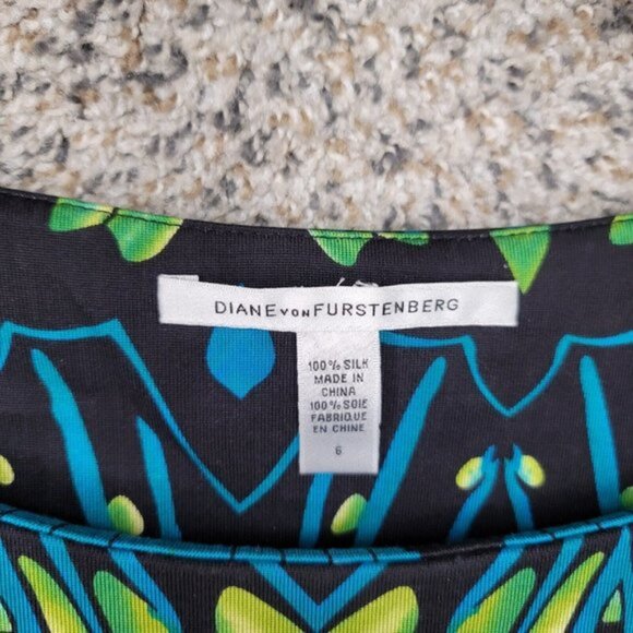 Diane von Furstenberg‎ Dress Womens 6 Green Printed Silk Tacita Tunic Shift - Picture 6 of 7